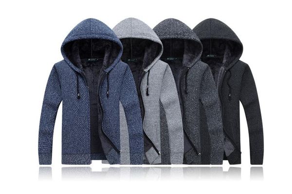 

brand men wool sweaters solid male cardigan fashion mens winter clothing plus velvet thickening hooded outwear hooded sweater, White;black