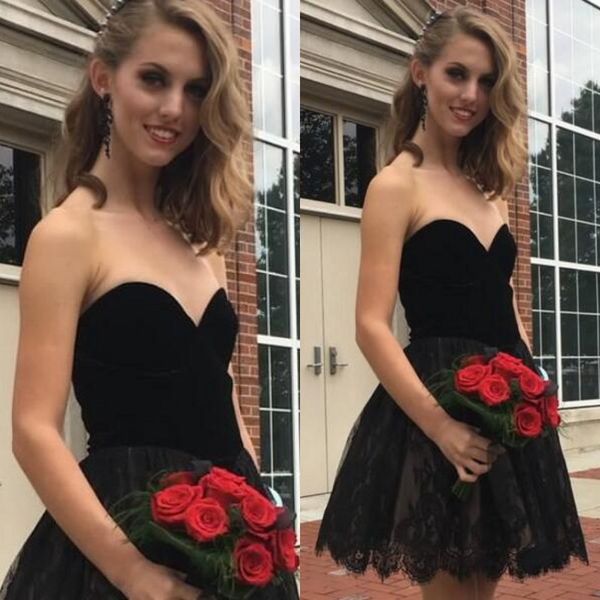 

little black cocktail dresses sweetheart sleeveless vintage lace appliques short prom party gowns homecoming dress