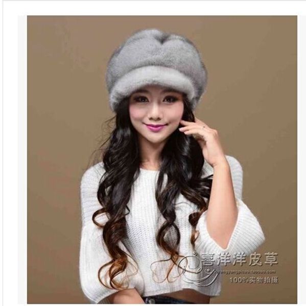 

ms imported hats female big six disc hats leather whole fur cap in the winter, Blue;gray