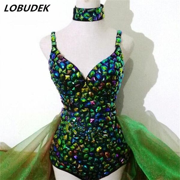 

bright crystals bodysuit singer dj female costume jazz dance costumes catwalk performance clothing leading dancer costumes, Black;red