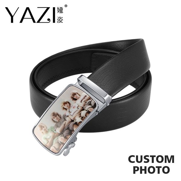 

yazi custom p men's belt cow leather luxury girdles brand fashion automatic buckle black genuine leather belts for men, Black;brown