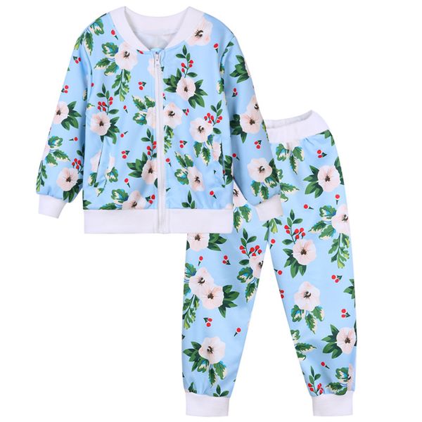 

beauty causal girl set european lady style floral pants set for 3-12years girls children kids cool outerwear clothing set, White