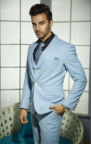 

fashionable groomsmen notch lapel groom tuxedos light blue men suits wedding/prom man blazer/bridegroom ( jacket+pants+vest+tie ) m562, Black;gray