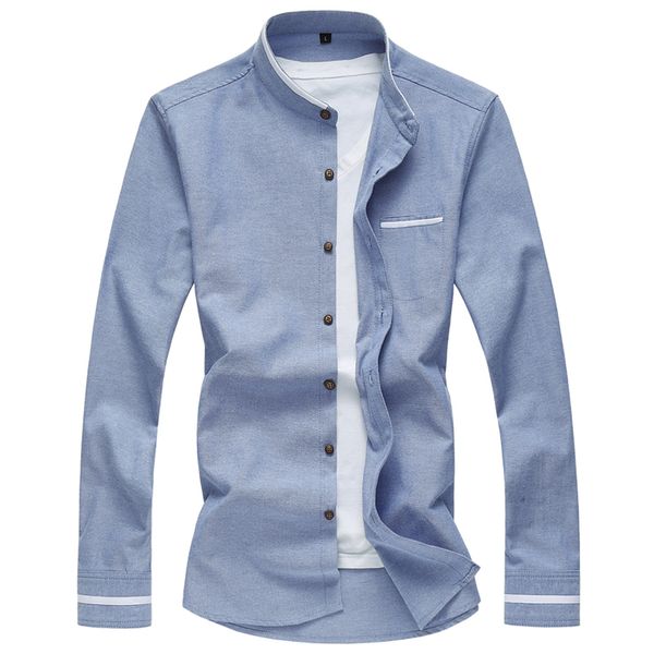 

chinese style pure color oxford shirt men fashion mandarin collar shirt long sleeve casual social male denim blue 7xl 7xl, White;black