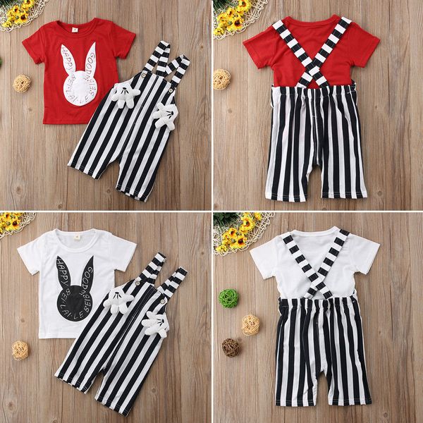 

newborn kids overall clothes set baby girl boy kid t-shirt strap stripe pants party clothes outfits, White
