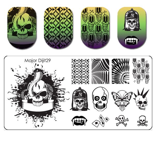 

1pc nail art stamping plate halloween skull pumpkin pattern buccaneer template nail stamping plate stencil for nails, White