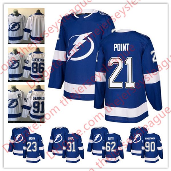 

тампа бэй лайтнинг 2018 # 23 jt браун 29 слэйтер коеккек 31 питер будай 37 янни гурд синие белые хоккейные майки s-60, Black;red