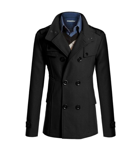 

medium long trench coat men overcoat winter jacket men windbreaker thick solid black trench coat english style costume j-m2