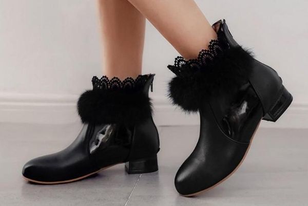 

send 2018 new style autumn winter short boots low-heel lace women's boots, Black
