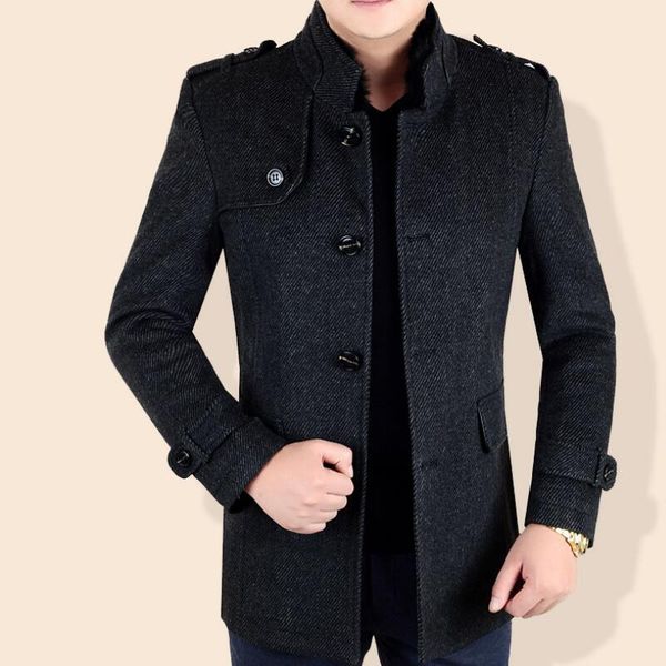 

men's wool & blends winter jackets mens jacket plus size men cloth overcoatwinter long coat korean, Black