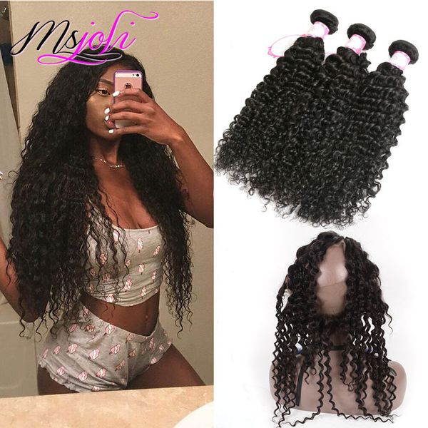 

Peruvian raw virgin hari exten ion with 360 lace frontal pre plucked deep wave curly 4 bundle with 360 lace frontal human hair