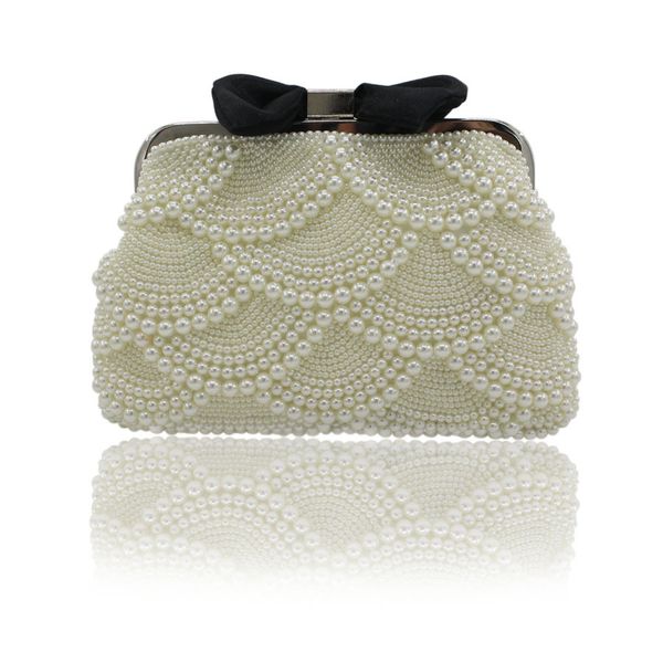 

2019 new fashion full pearls beaded bridal wedding hand bags ladies evening party one shoulder small clutch dinner bags beautiful, Black