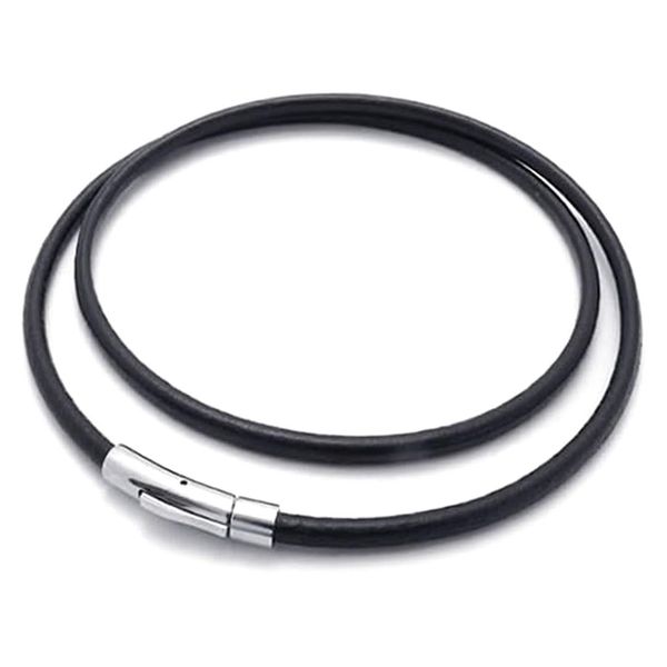 

jewelry men's necklace - chain - 3mm cord leather stainless steel for men color black silver with gift bag 50cm