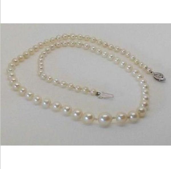 

9-10mm 14k white gold cultured pearls necklace 18inch hand knoted, Silver