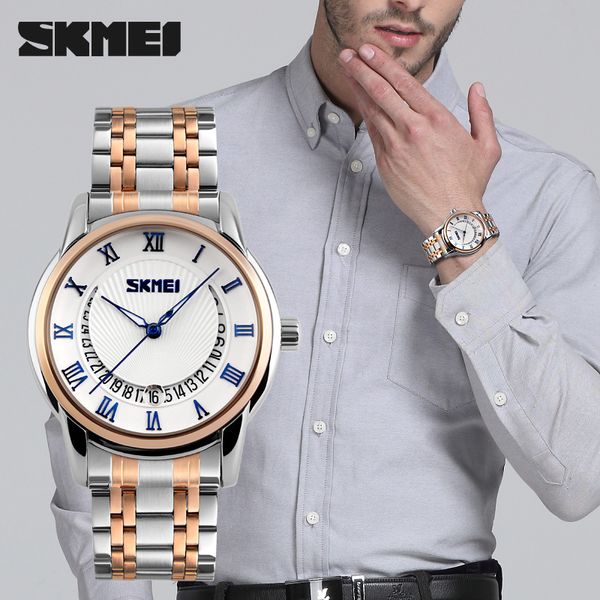 

skmei 9122 304 stainless steel men's quartz watch business watches men watch relogio masculino, Slivery;brown