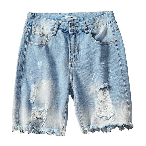 

moruancle men fashion ripped short jeans distressed denim shorts for man plus size -5xl washed blue destroyed shorts with holes