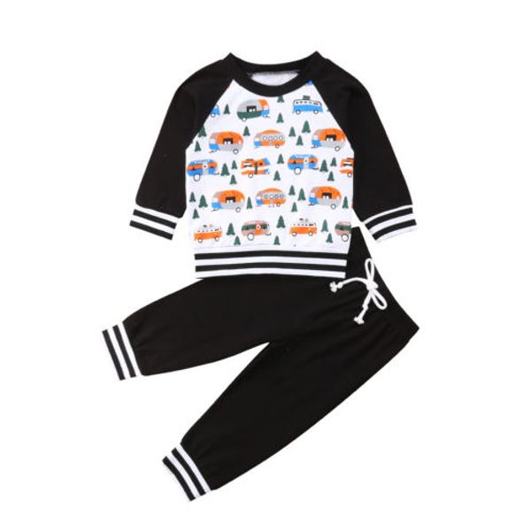 

2pcs newborn casual kids baby boys girls cartoon shirt pants outfits set clothes autumn, White