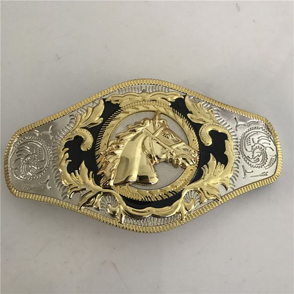 

1 pcs cool lace gold horse head western cowboy belt buckle for hebillas cinturon fit 4cm wide belt239d, Slivery;black
