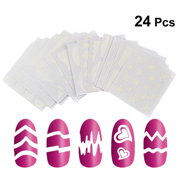 

24pcs nail sticker decorative styling wave line french style manicure tools nail art decals art sticker to home diy salon, Black