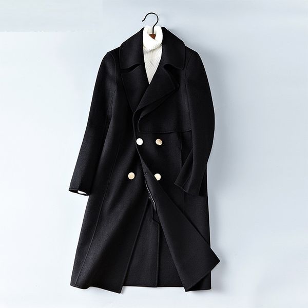 

new 2018 double-faced men's cashmere jacket formal black sheep wool coats luxury men long jackets plus size m-3xl