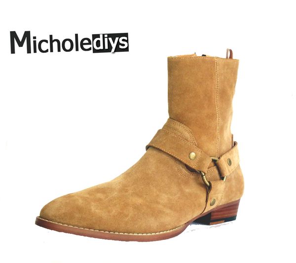 Großhandel Micholediys Handgefertigte All Matcing Classic Stiefel Motorrad Spitzen Lederschuh Kanye West Männer Botas Hochzeit Party Schuhe Von Western und Freizeit Stiefel Motorrad Rind Nubukleder
