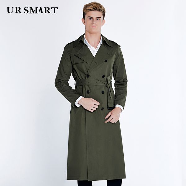 

ursmart double-breasted long thin dust coat male single men's windbreaker army green coat lapels male british fashion, Tan;black