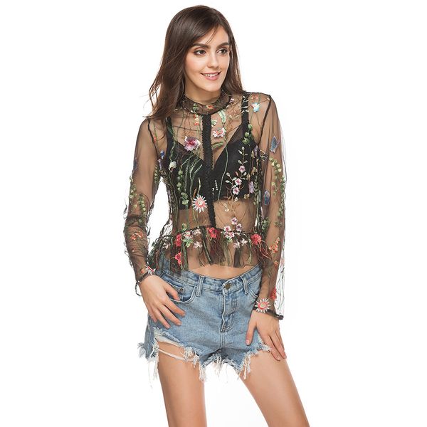 

eurameric перспектива вышитые женские outerclothes вышивка кружева рубашки лето вышитые тонкие блузки mujer blusa, White