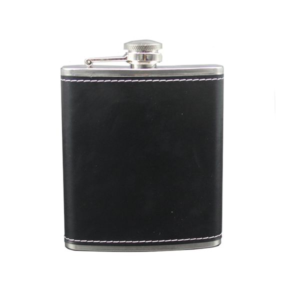 7oz flask flask de aço inoxidável flagon potenciômetro portátil portátil pu capa de couro quadril frasco de uísque