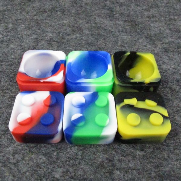 

11ML Square shape silicone jars dab wax vaporizer oil rubber container food grade silicon dry herb dabber tool Box DHL Free