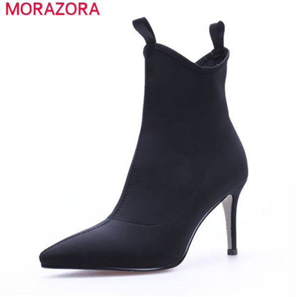 

morazora 2018 new fashion ankle boots for women pointed toe autumn boots stiletto heels party shoes size 34-39, Black