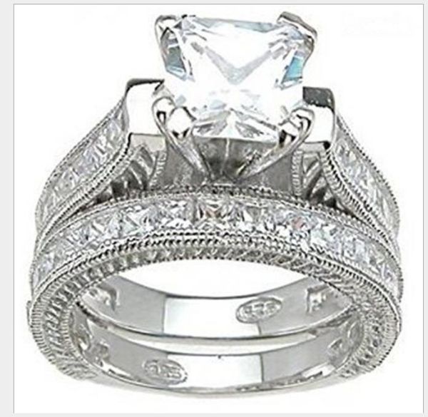 

men and women, luxury, platinum, rings, rings, transparent rings, square zircons, Silver