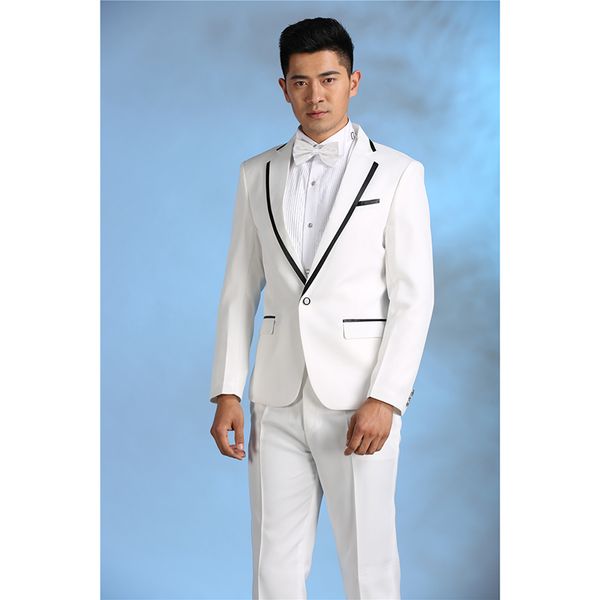 

2017 new costume homme ivory costume men suit slim fit 2 piece show blazer mens suits performance stage tuxedo terno masculino, White;black