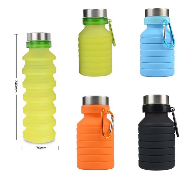 Acheter Cadeau De Noël Silicone Bouteille Deau Pliable 550 Ml Ininterrompue De Randonnée En Plein Air Camping Gobelet Pas De Bouteille De Sport Bpa