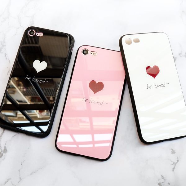 

2018 luxury tempered glass case mirror glass for iphone case cute love heart beloved mirror tempered glass cover