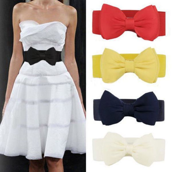 

2018 summer elesweet big bow waistband elastic wide dress stretch new designer belts for women vintage girls cinch belt, Black;brown