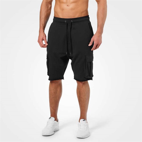 

mens gym fitness cotton shorts run jogging sports bodybuilding calf-length crossfit sweatpants 2018 new male workout short pants, Black;blue