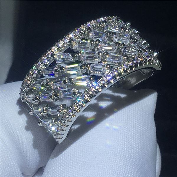 Мода полые кольца серебряный цвет T форма Алмаз Cz камень большой обручальное кольцо для женщин свадебные украшения