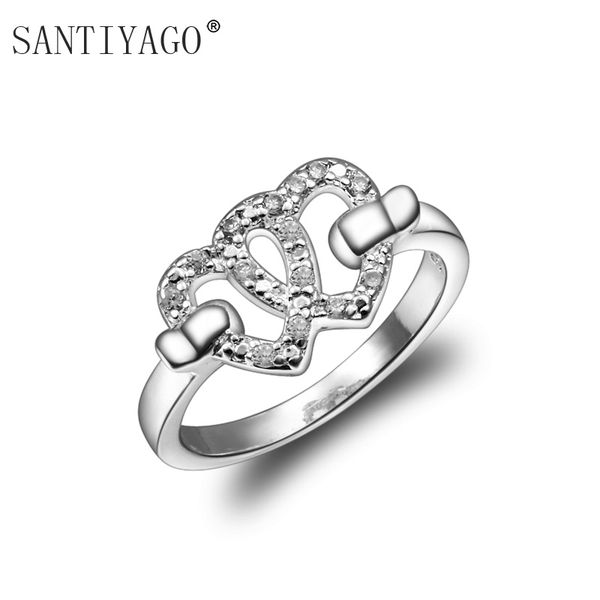 

engagement wedding ring sier plated heart to heart ring double fine jewelry for women love, Golden;silver