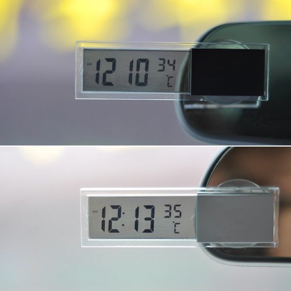 

1pc car digital clock thermometer transparent lcd display automobile watches with sucker ornaments csl2018