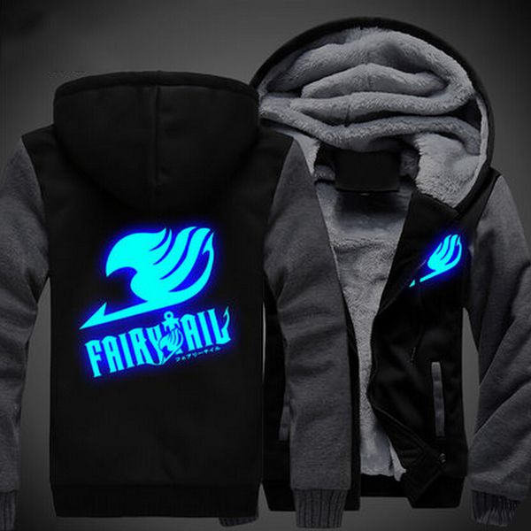 

men women anime fairy tail logo cosplay luminous jacket sweatshirts thicken hoodie coat for u, Black