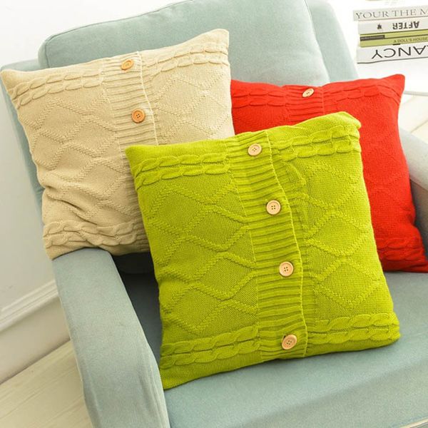 Sweater Type Cushion Cover Knitting Wool Throw Pillow Case Button