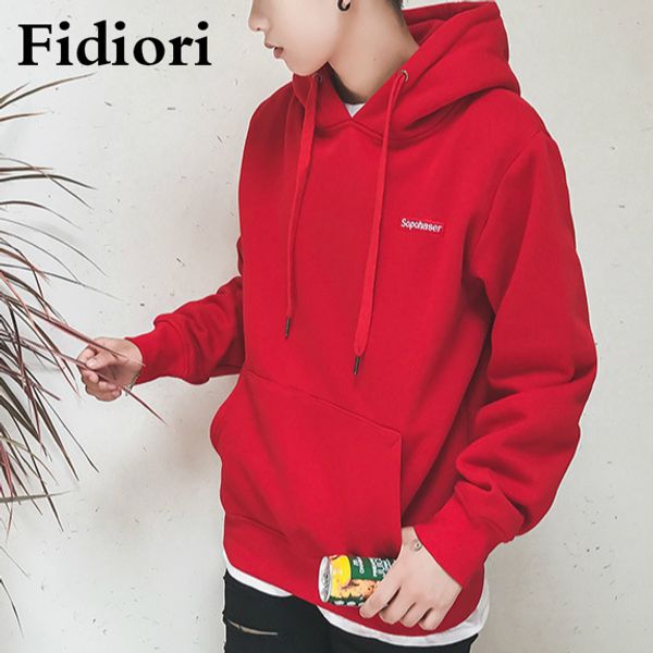 

fidiori 2018 new men hoodies sweatshirt loose casual letter embroidery decorative solid hoody men cotton tide brand sweatshirt, Black