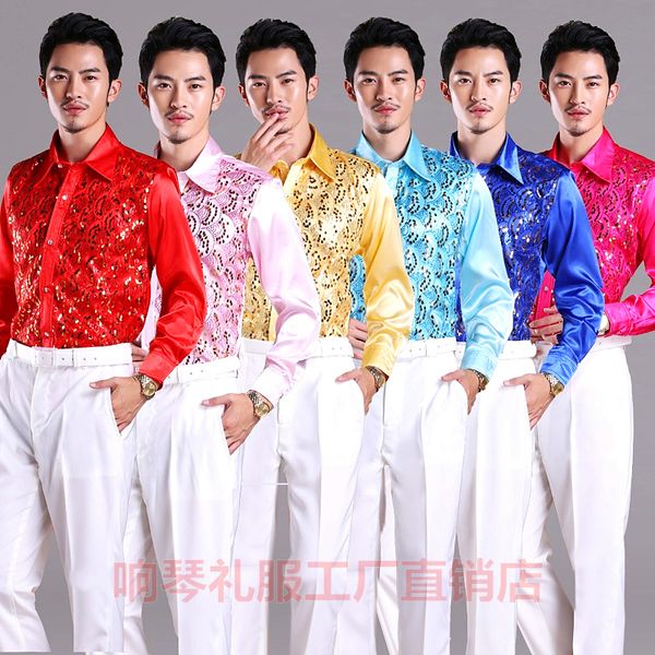 

performance sequin shirt party men 's song & dance performance cantata stage costume, White;black