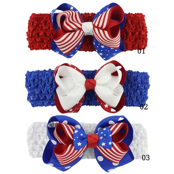 

baby girls hair bows double layer bow knot hair accessories for girls independence day blue stars red striped hair dresses party headbands, Slivery;white