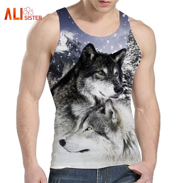 

fahsion mens tank funny 3d wolf animals print slim tank plus size o-neck bodybuilding casual beach tees -xxl, White;black