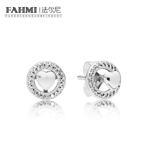 

fahmi 100% 925 sterling silver new glamorous pleasing 297709cz forever heart earring studs original jewelry women's holiday gift, Golden;silver