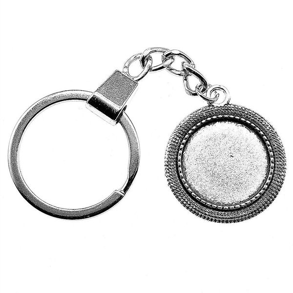 

6 pieces key chain women key rings couple keychain for keys simple single side inner size 20mm round cabochon cameo base tray bezel blank, Slivery;golden