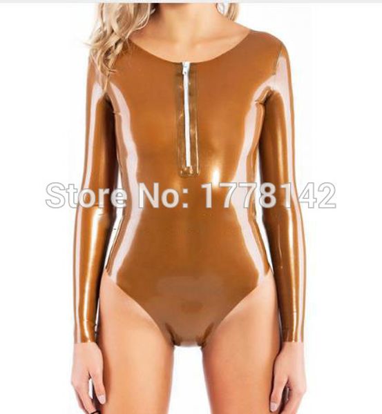 

latex bodysuit with front short zipper round rubber catsuit body suit zentai overall customized, Black