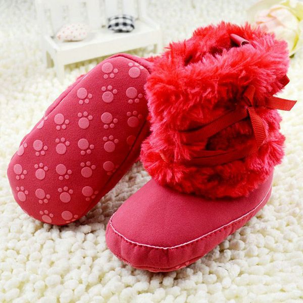 

0-18m baby girls ribbon bowknot snow boots crib shoes toddler warm fleece boots