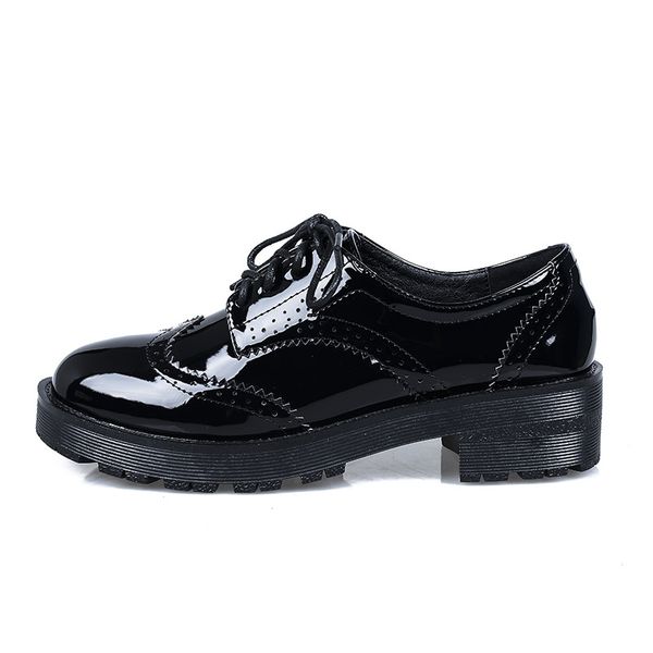 

2018 autumn patent leather women bullock shoes high heels female pumps lace up thick heels ladies platform heels black big size 40